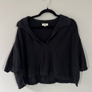 Tuckernuck Black Waffle Knit Collared Pullover - Size L